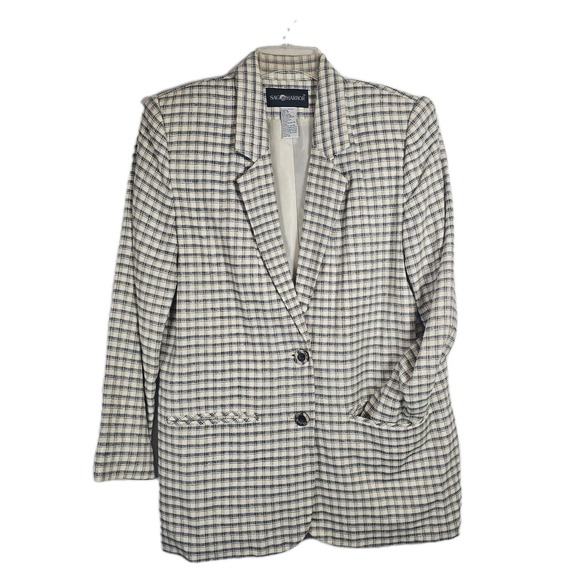 Sag Harbor Jackets & Blazers - Vintage Blazer Women 8 Plaid Neutral Linen Blend Sag Harbor Jacket Lined Pockets